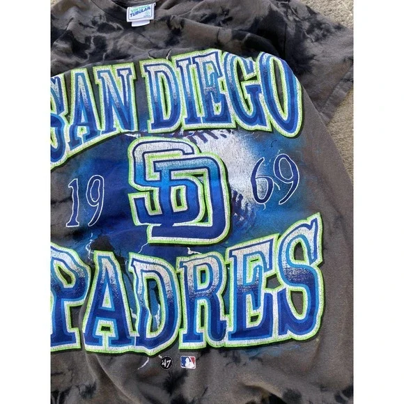 San‎ Diego Padres Shirt Mens Small Gray Tie Dye MLB Baseball 47 Vintage Tubular - Picture 7 of 16